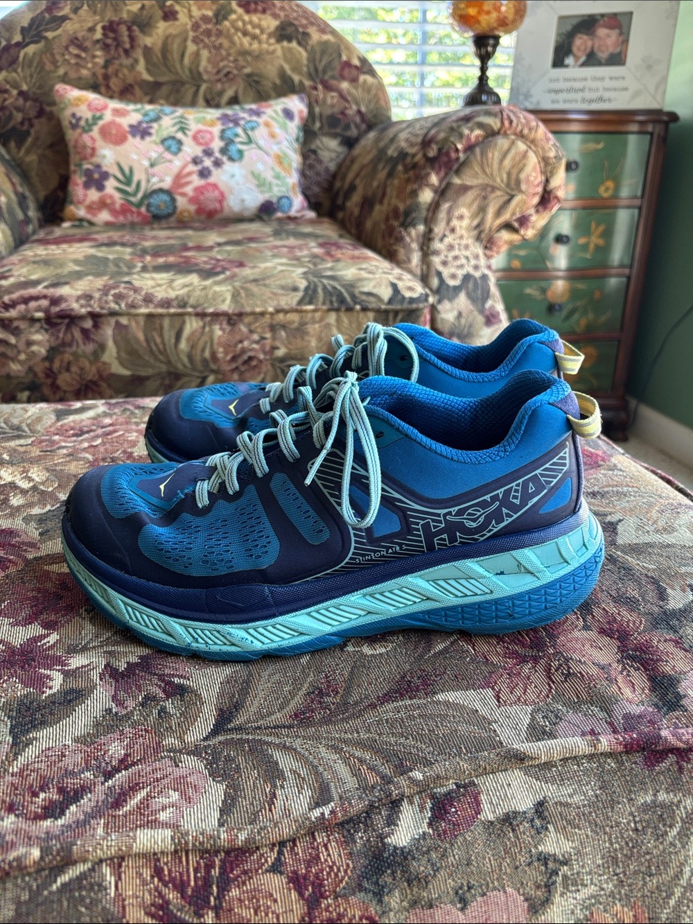 Hoka Blue and Light Blue Trail Running Shoes